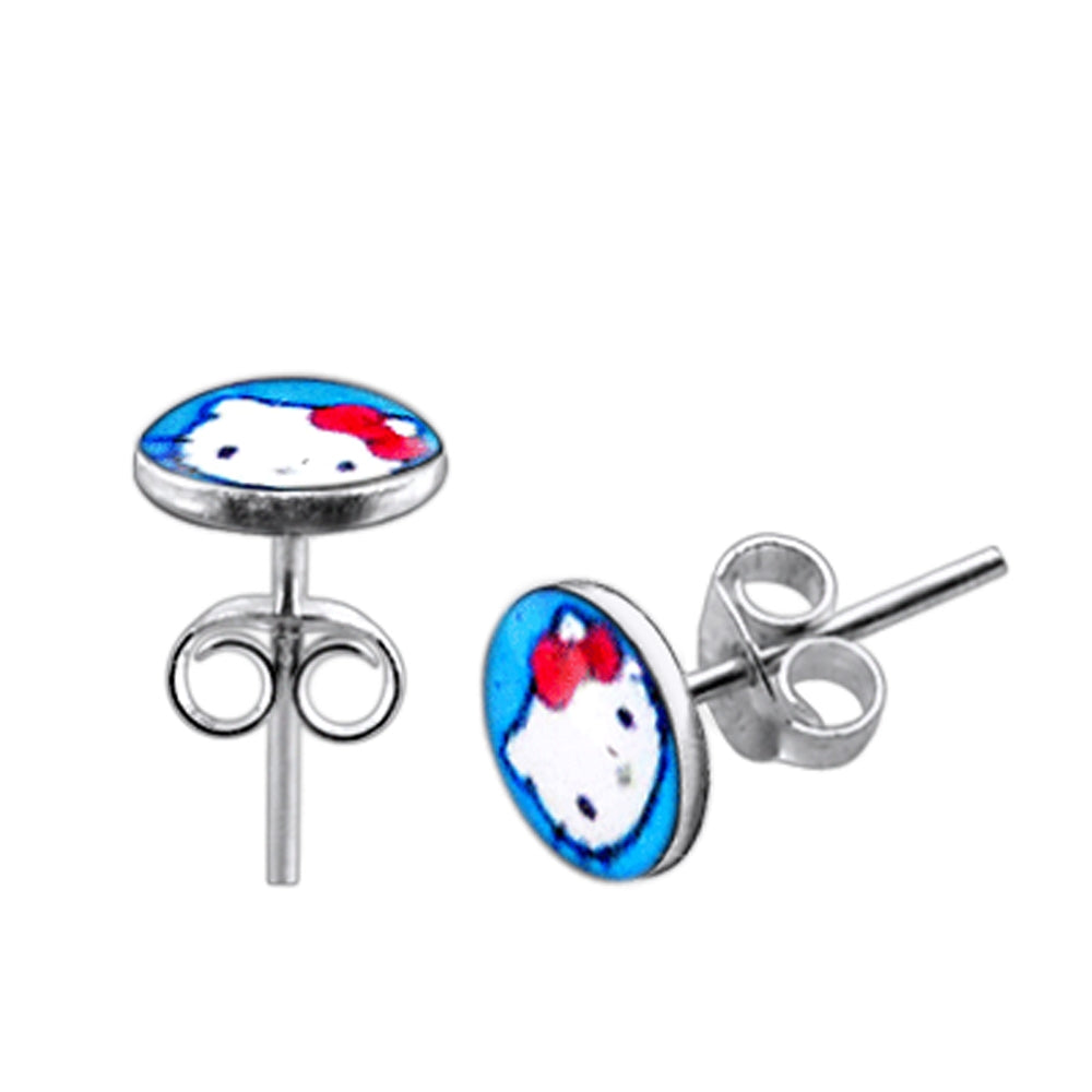 Hello Kitty Logo Silver Ear Stud