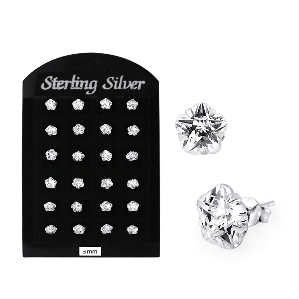 3MM CZ Flower Ear Stud in 12 pair Tray