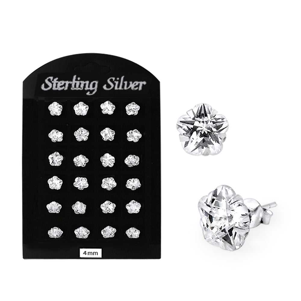 4MM CZ Flower Ear Stud in 12 pair Tray