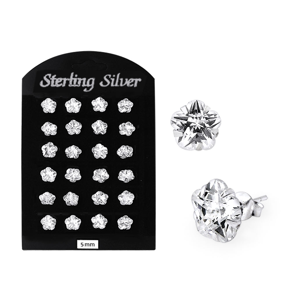 5MM CZ Flower Ear Stud in 12 pair Tray