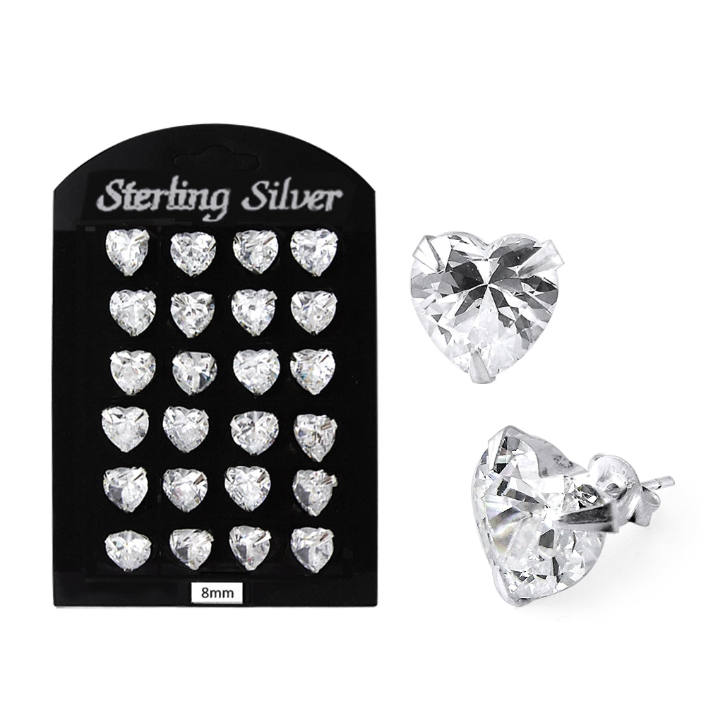 8MM CZ Heart Ear Stud in 12 pair Tray