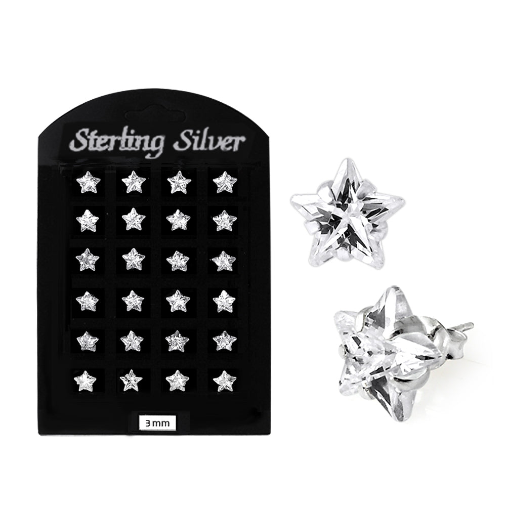 3MM CZ Star Ear Stud in 12 pair Tray
