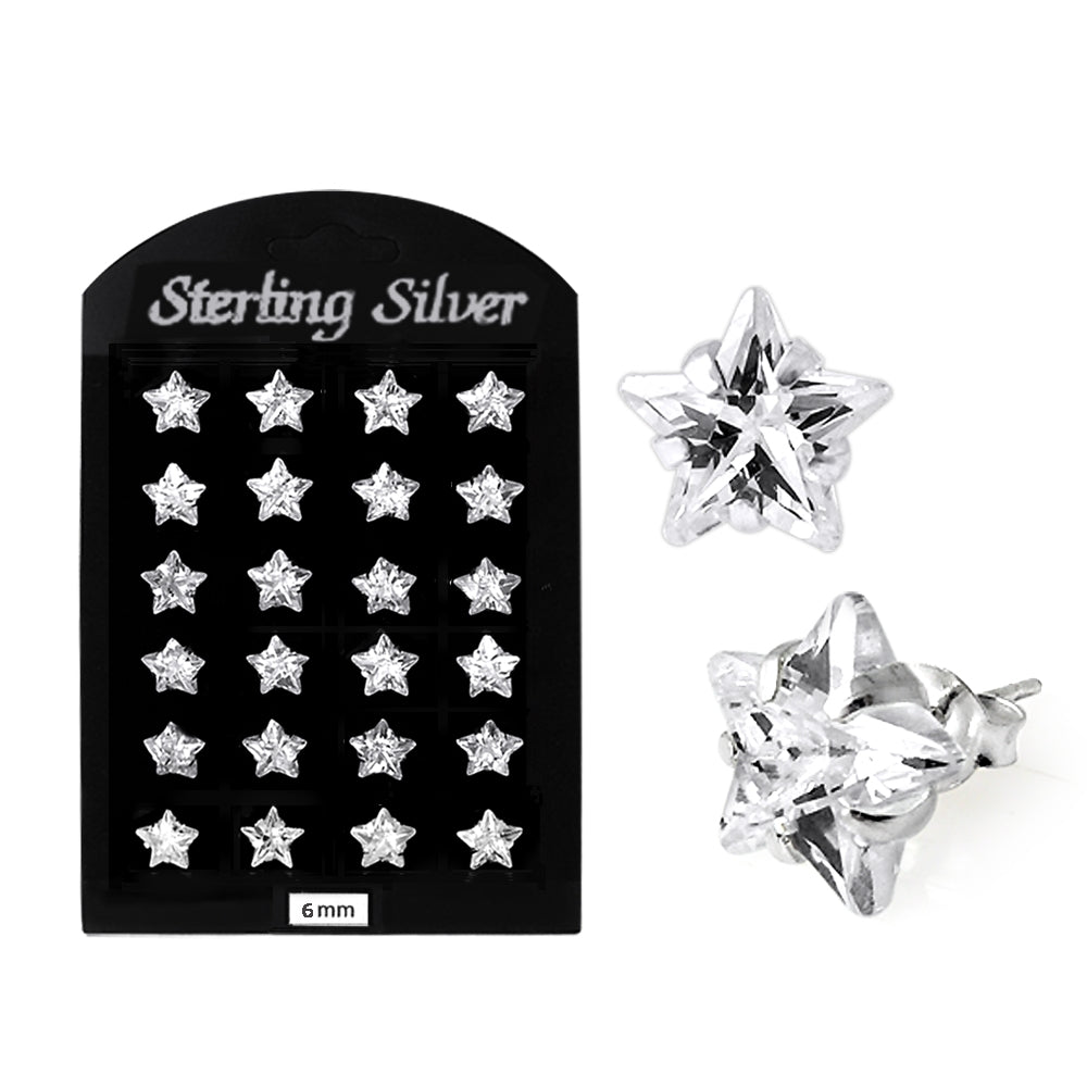 6MM CZ Star Ear Stud in 12 pair Tray