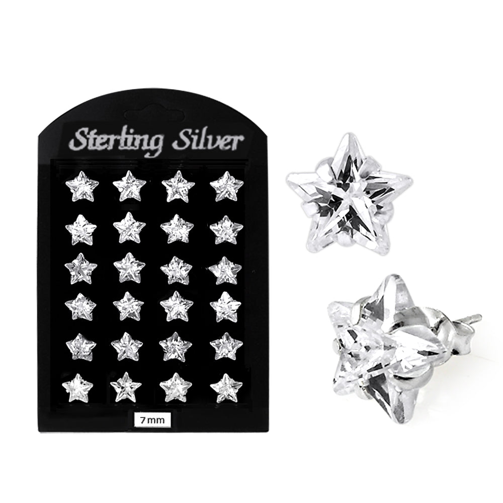 7MM CZ Star Ear Stud in 12 pair Tray