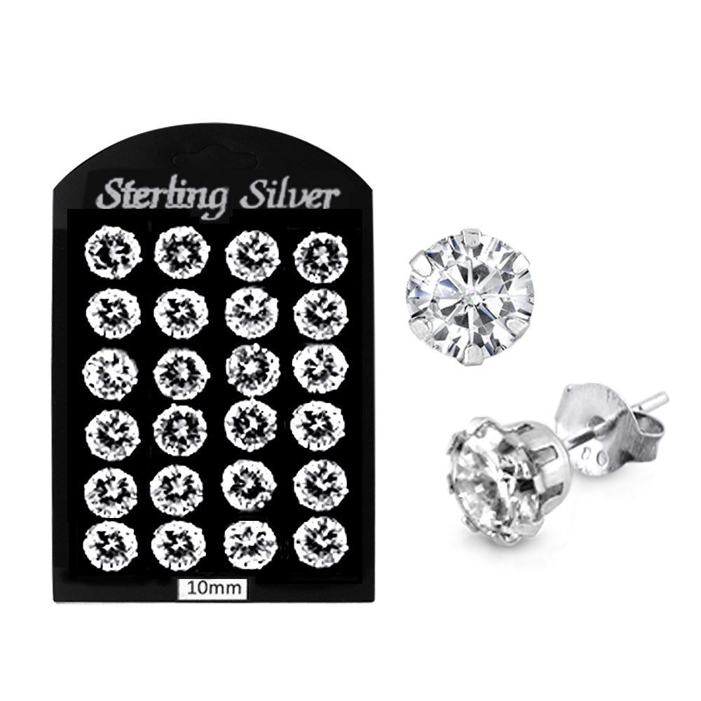 10MM CZ Round Ear Stud in 12 pair Tray