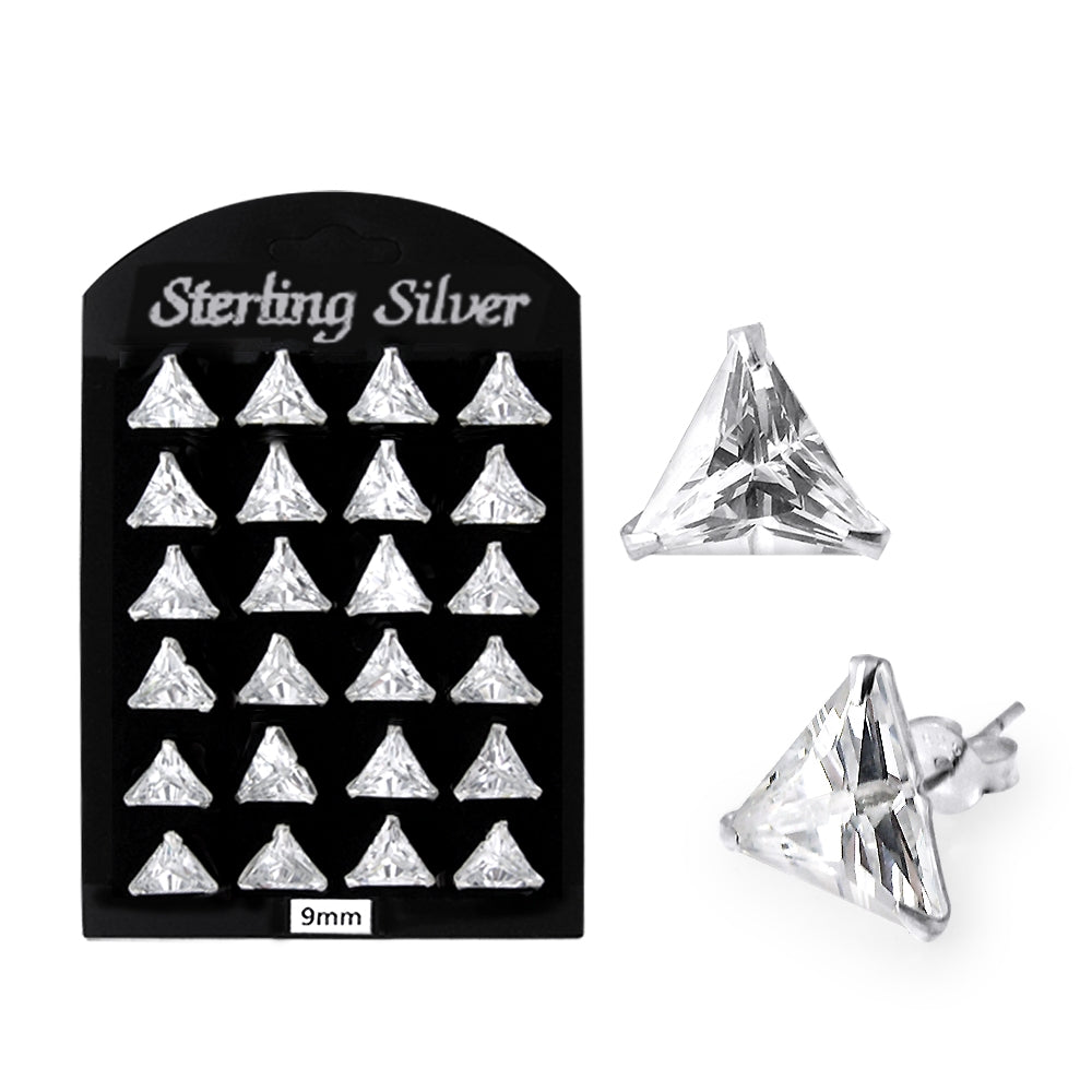 9MM CZ Triangle Ear Stud in 12 pair Tray