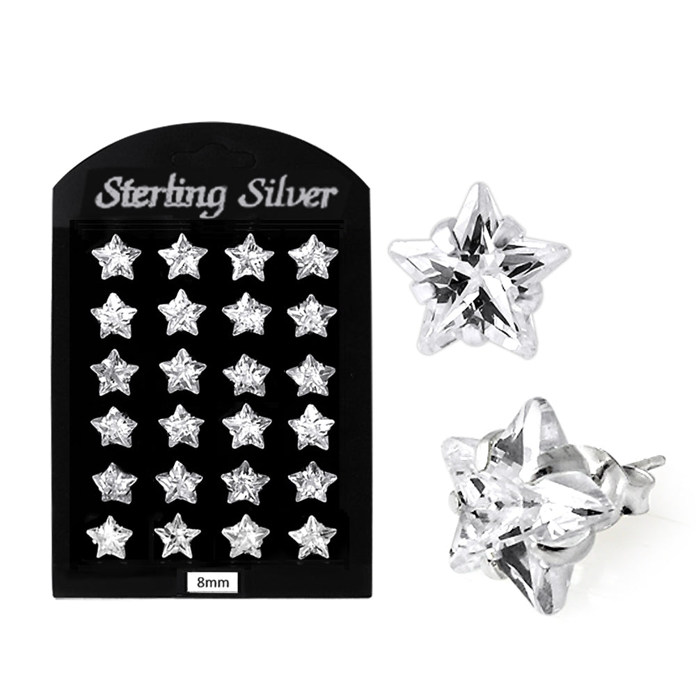 8MM CZ Star Ear Stud in 12 pair Tray