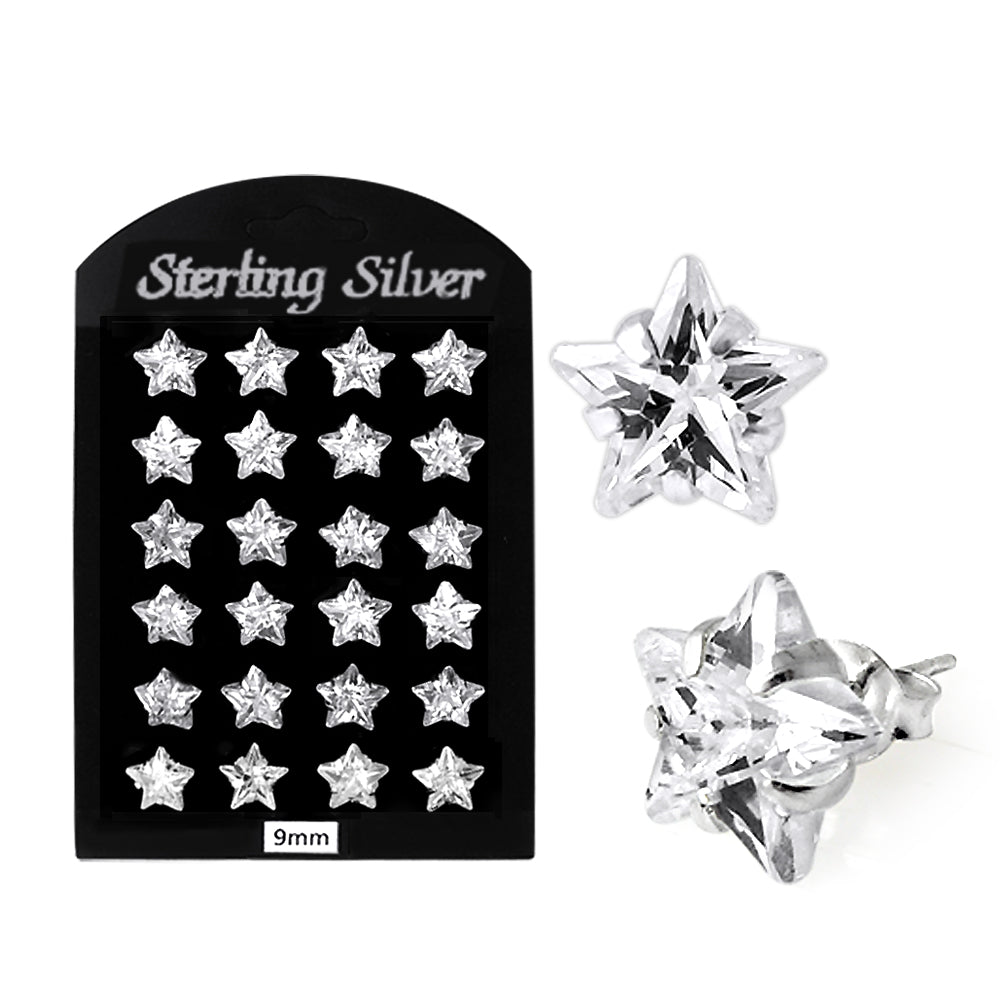 9MM CZ Star Ear Stud in 12 pair Tray