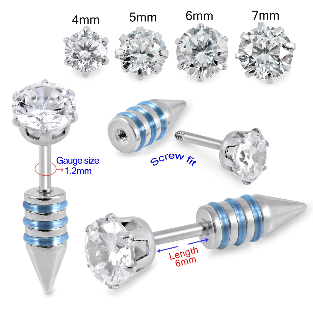 316L Surgical Steel Spike Jeweled Fake Ear Plug