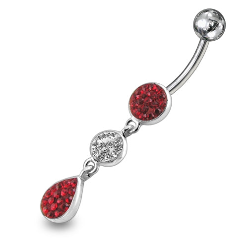 Red Crystal Stone Dangling SS Bar Banana Belly Ring