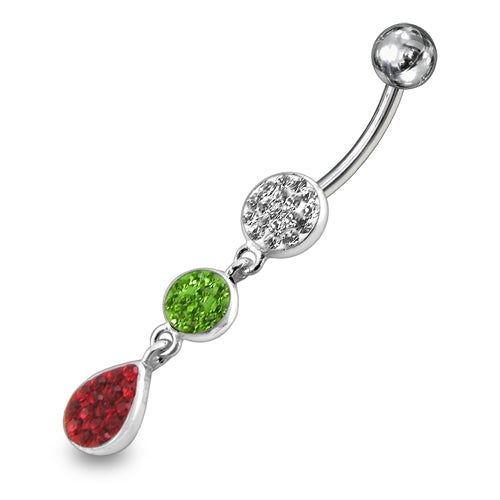 Multi Color Crystal Stone Dangling Banana Bar Navel Belly Ring