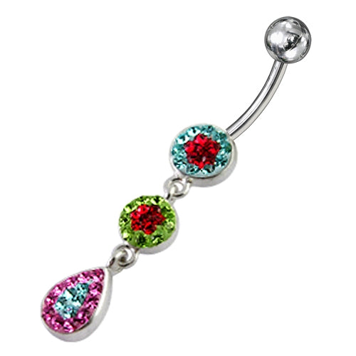 Mix Color Crystal Stone Star Design With SS Bar Curved Bar Navel Ring