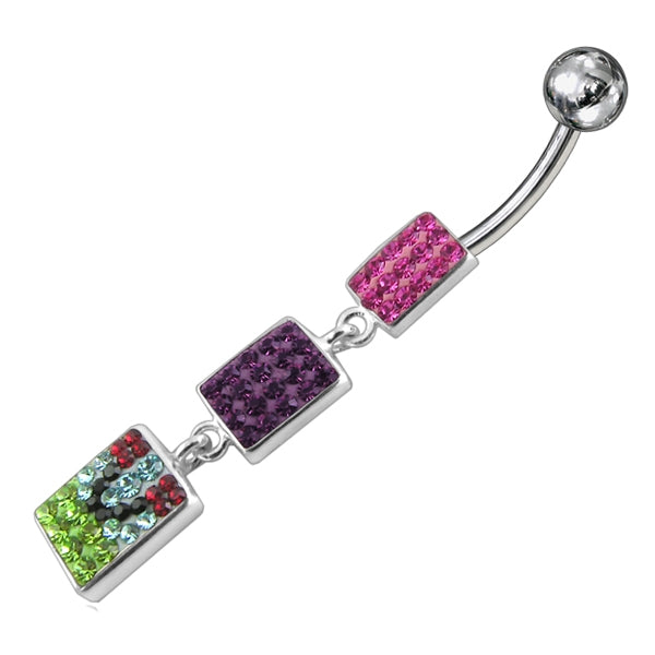 Multi Color Crystal Stone Dangling Banana Bar Belly Ring