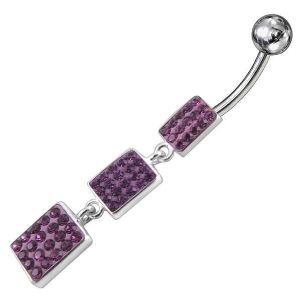 Multi Small Crystal Stone Studded Dangling Banana Bar Navel Belly Ring
