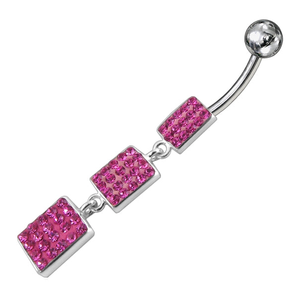 Pink Color Crystal Stone Dangling SS Banana Bar Belly Ring
