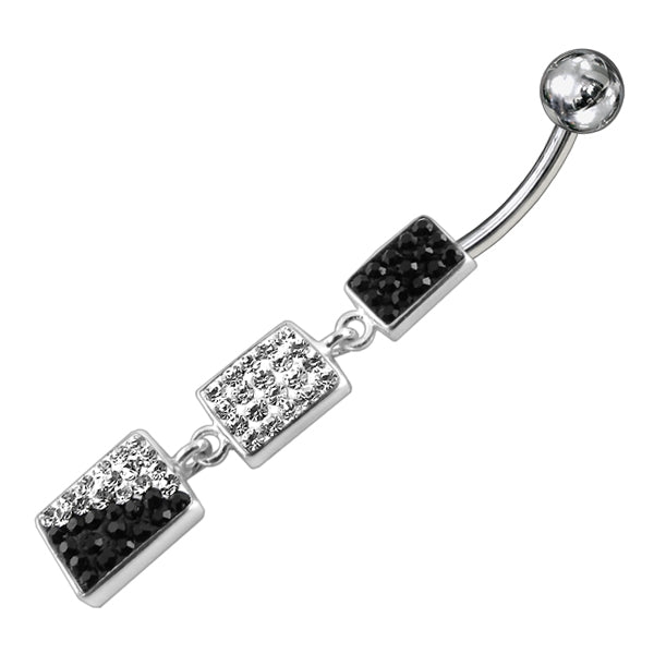 White And Black Crystal Stone Dangling Banana Bar Belly Ring