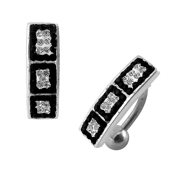 Black And White Crystal Stone SS Banana Belly Ring