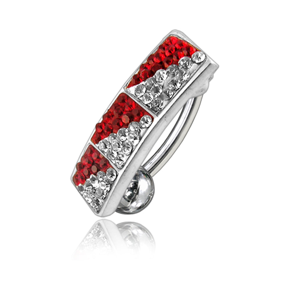 Red And White Crystal Stone Reverse Bar Belly Ring