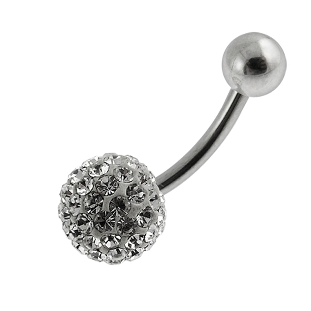 White Crystal Stone Banana Bar Navel Belly Ring