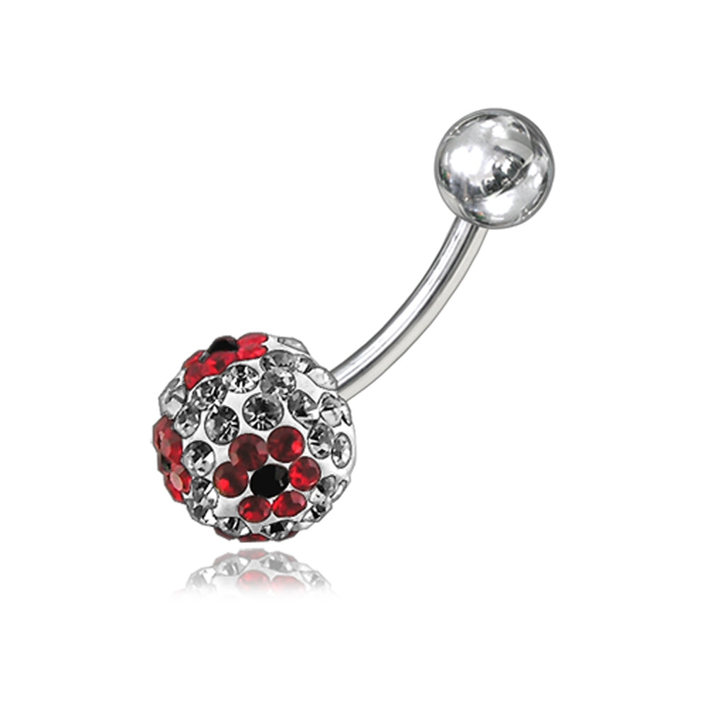 Red Crystal Stone Flower With SS Bar Banana Curved Belly Ring FDBLY060