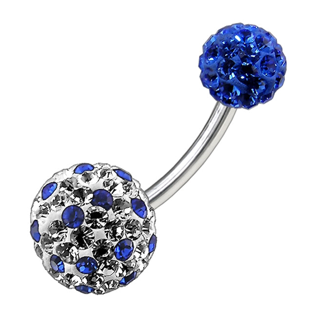 Multi Color Crystal Stone Balls With SS Banana Bar Belly Ring FDBLY090