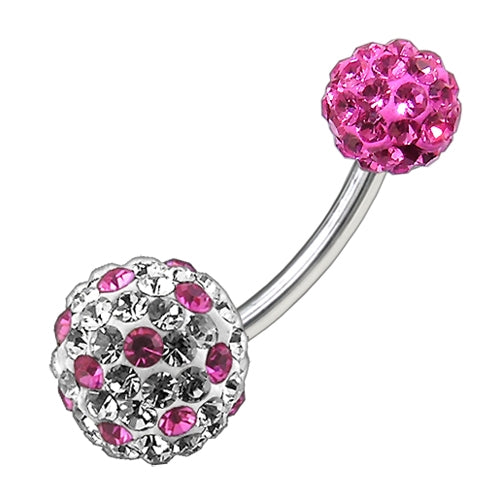 Multi Color Crystal Stone Balls With SS Banana Bar Belly Ring FDBLY091