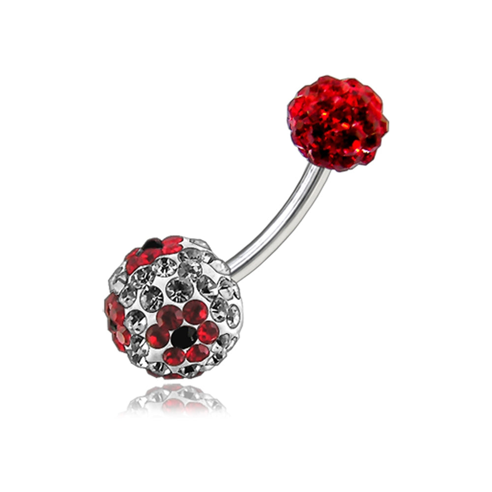 Multi Color Crystal Stone Flower Balls With SS Bar Navel Belly Ring FDBLY107