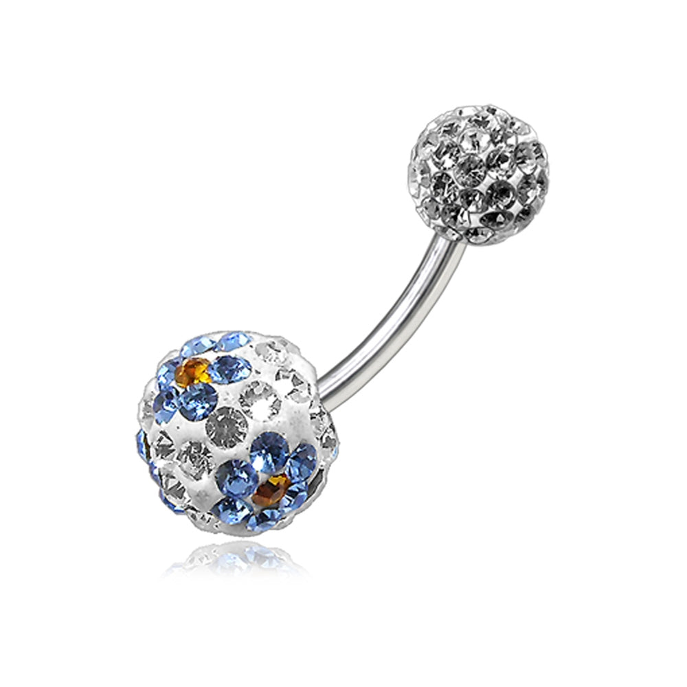 Multi Color Crystal Stone Balls With SS Bar Navel Belly Ring FDBLY109
