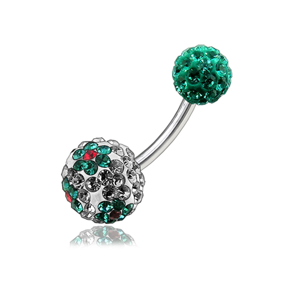 Light Green Crystal Stone Balls With SS Bar Banana Belly Ring FDBLY126