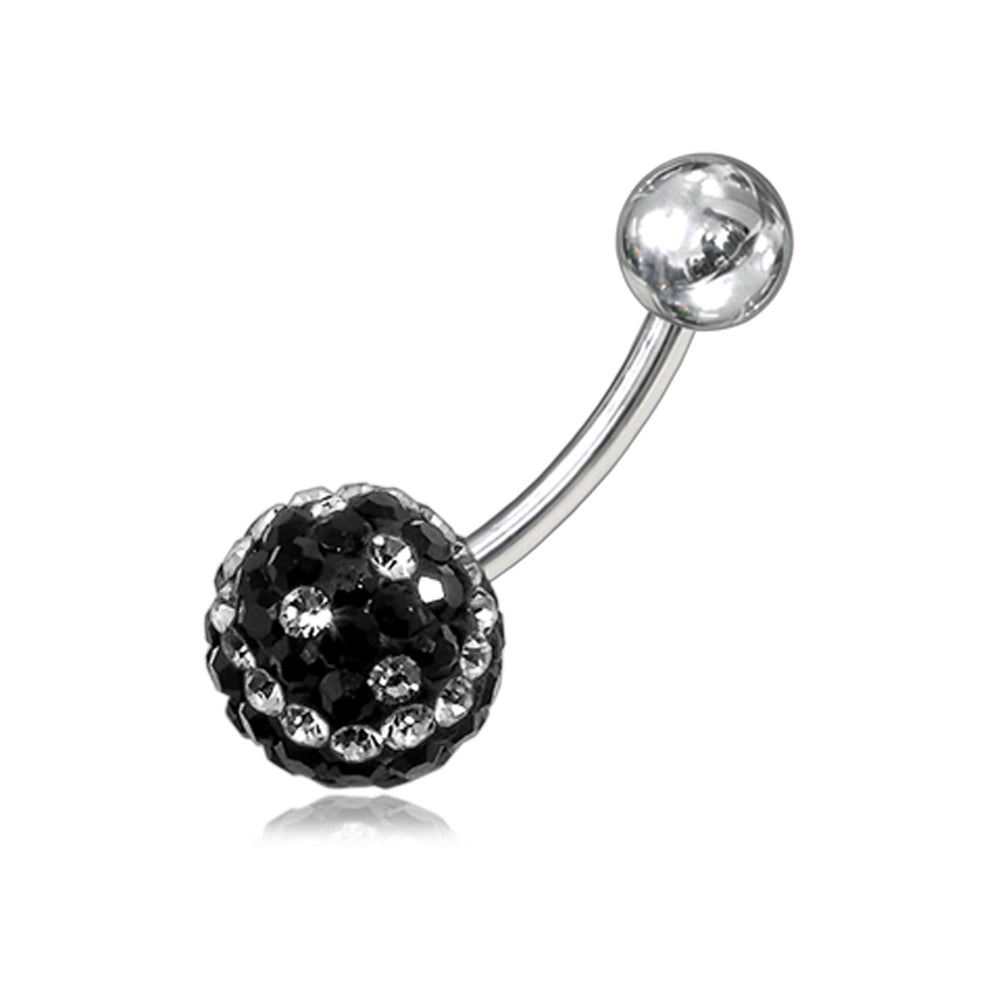 12mm Crystal Ball With Mix Color stone With SS Bar Curved Belly Ring