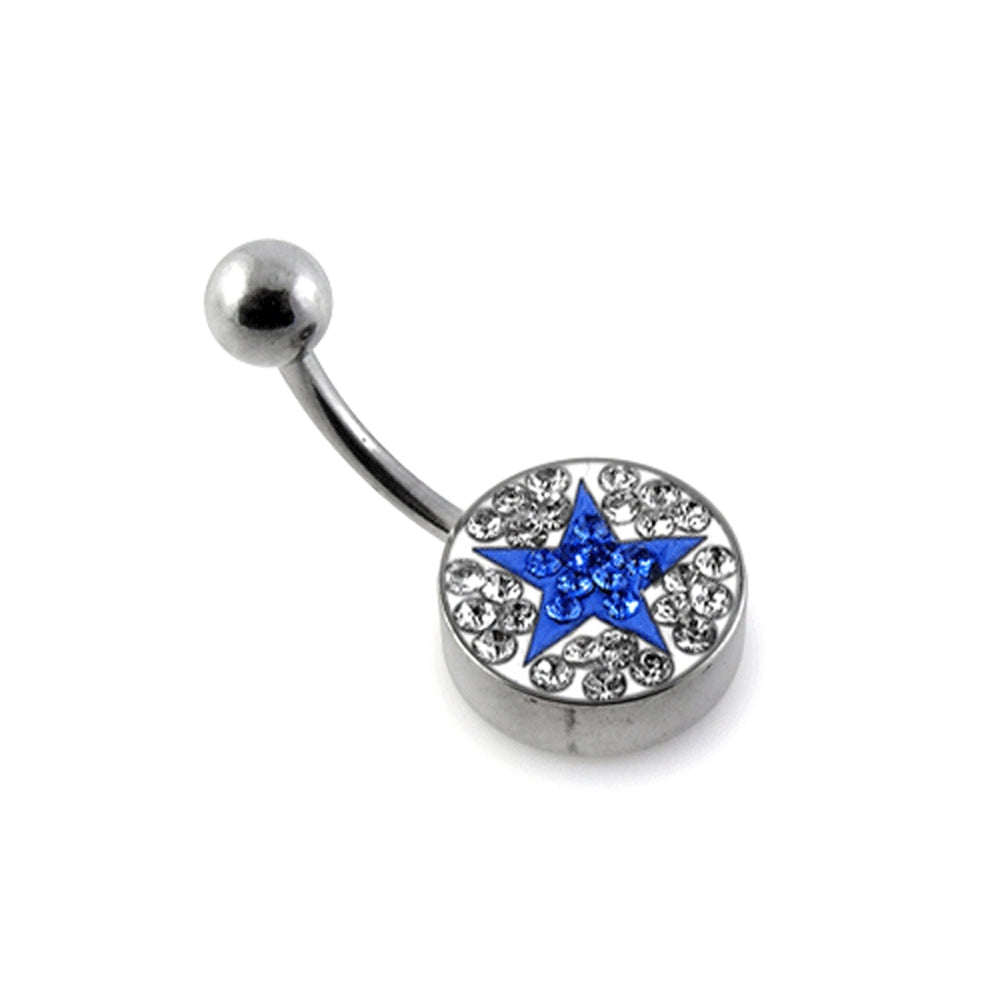 Royal Blue Crystal Star Studded With 316L Steel Navel Belly Ring