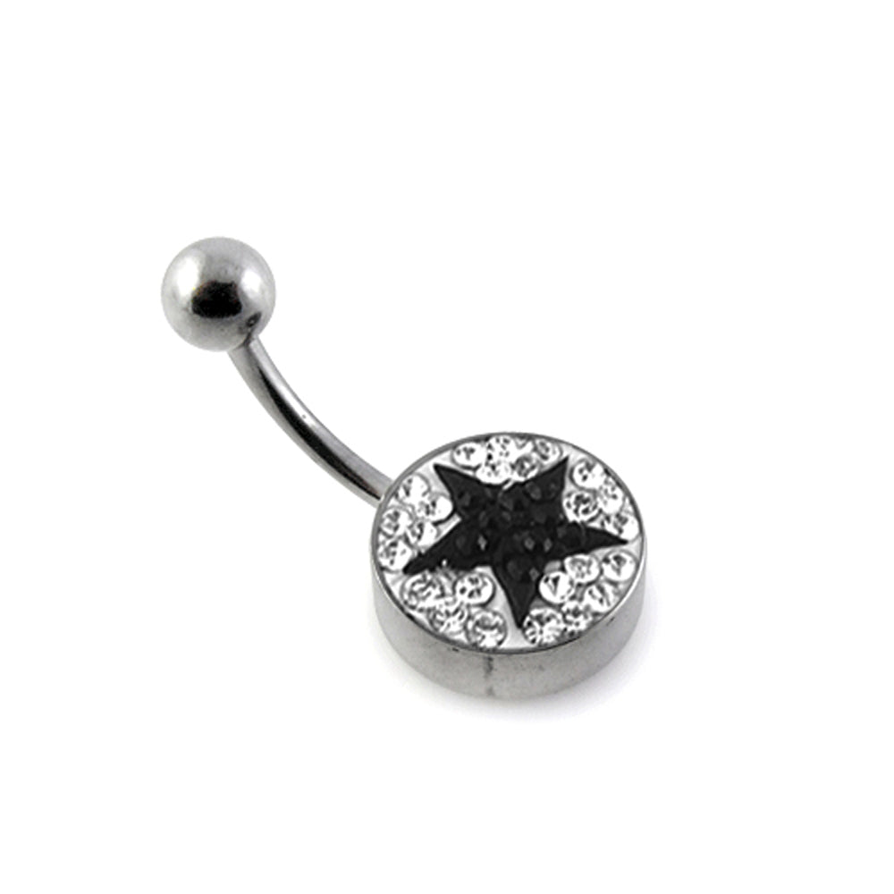 Black Star Crystal Logo With Steel Banana Bar Belly Ring