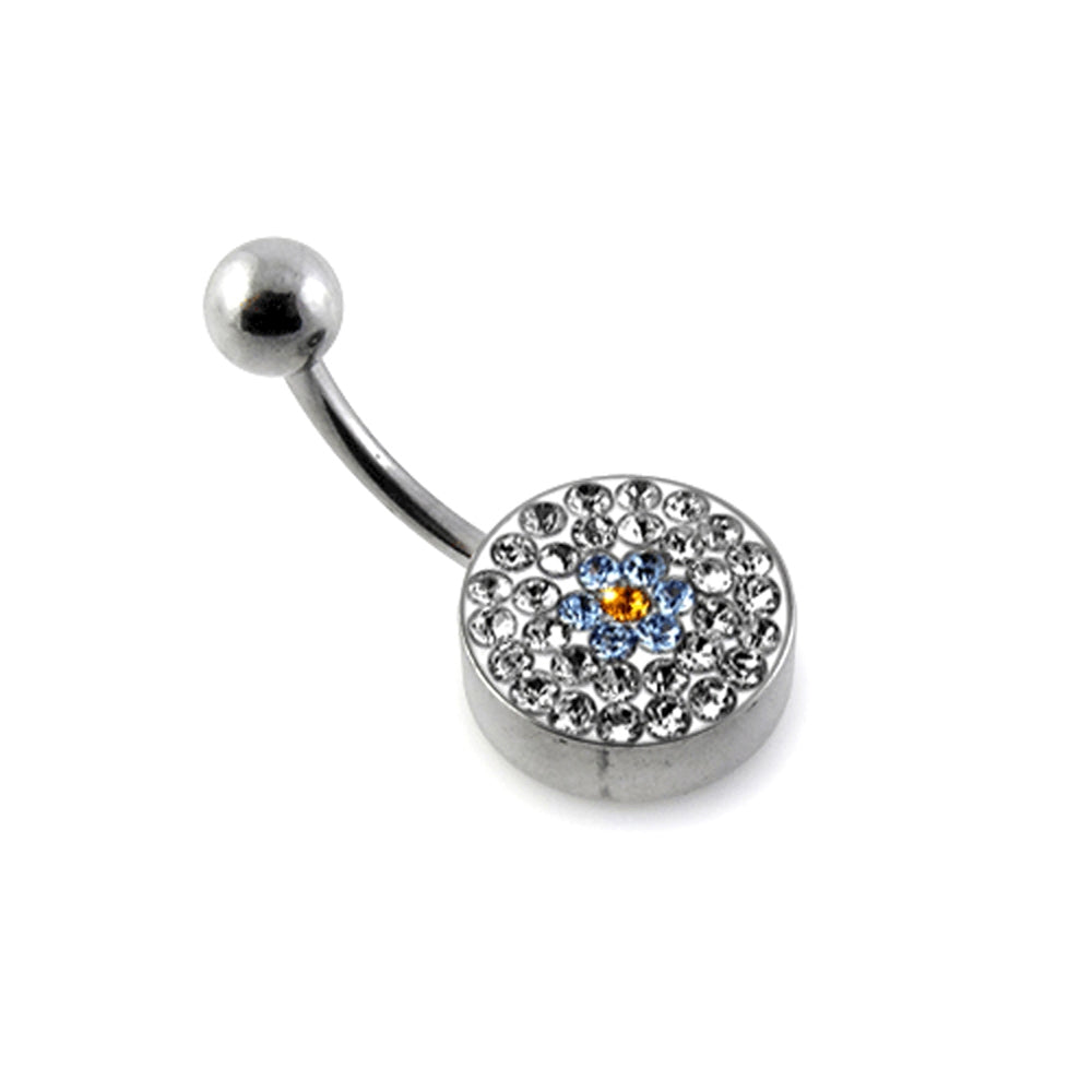 preciosa Multi Crystal stone SS Bar Belly Ring with steel Base
