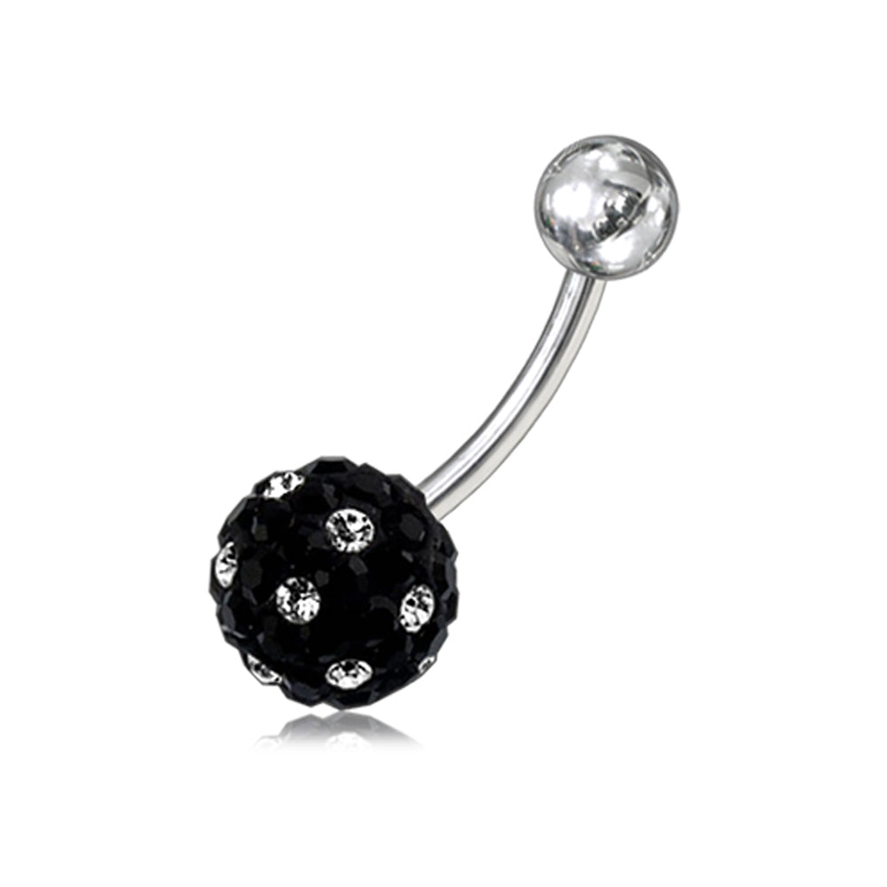 Black Crystal With White stone 316L SS Bar Belly Ring FDBLY263