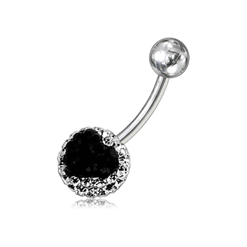 White With Black Crystal stone Heart Shape Curved Bar Belly Ring