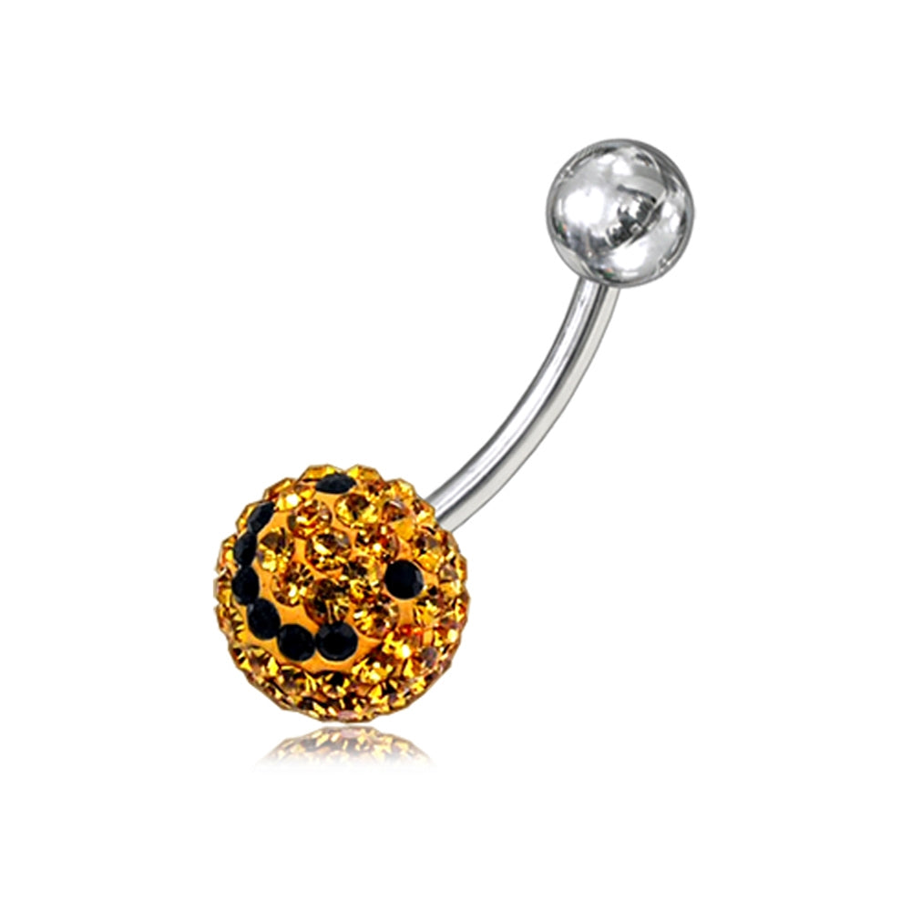 Yellow And Black Crystal stone With Banana Curved Belly Ring