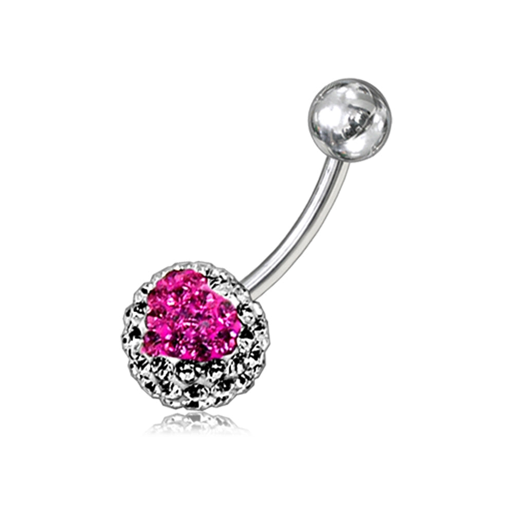Mix Color Crystal stone Heart Jeweled Banana Bar Belly Ring