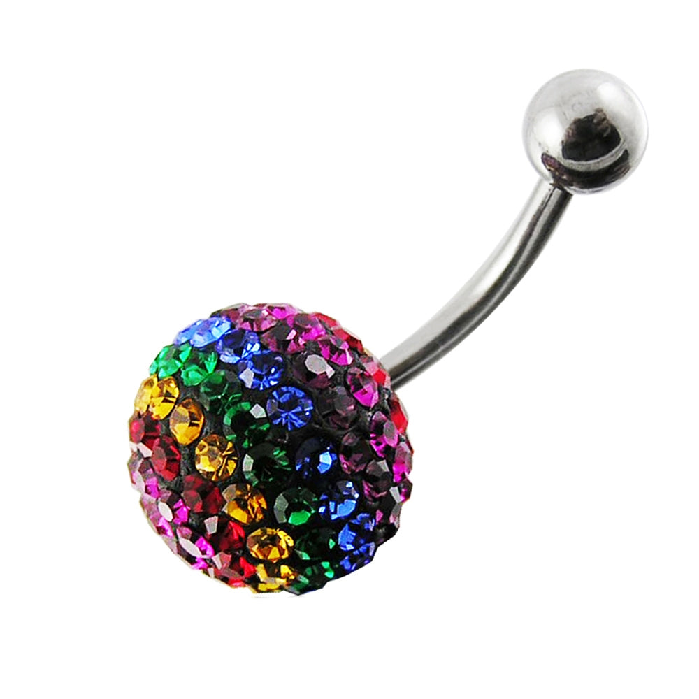 Multi Four Colorful Crystal stone Jeweled Banana Bar Navel Ring body Jewelry