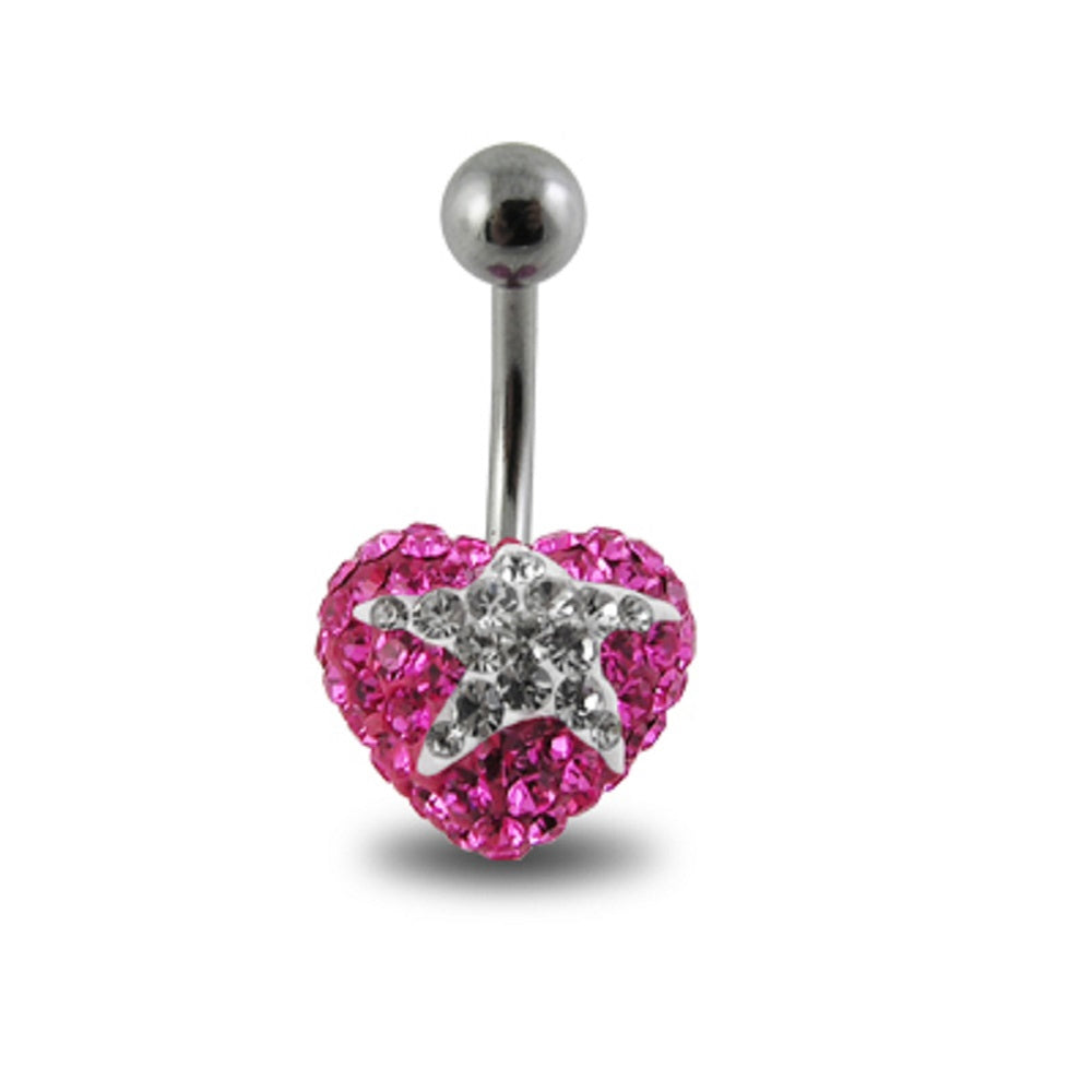 Surgical Steel With Pink And White Crystal stone Star Navel Ring FDBLY357