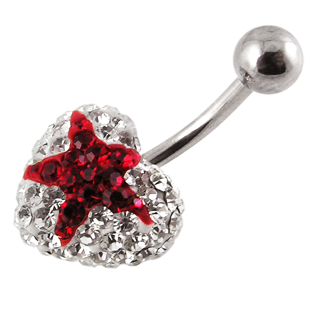 Crystal stone With Red Star With Surgical Steel Banana Bar Navel Ring