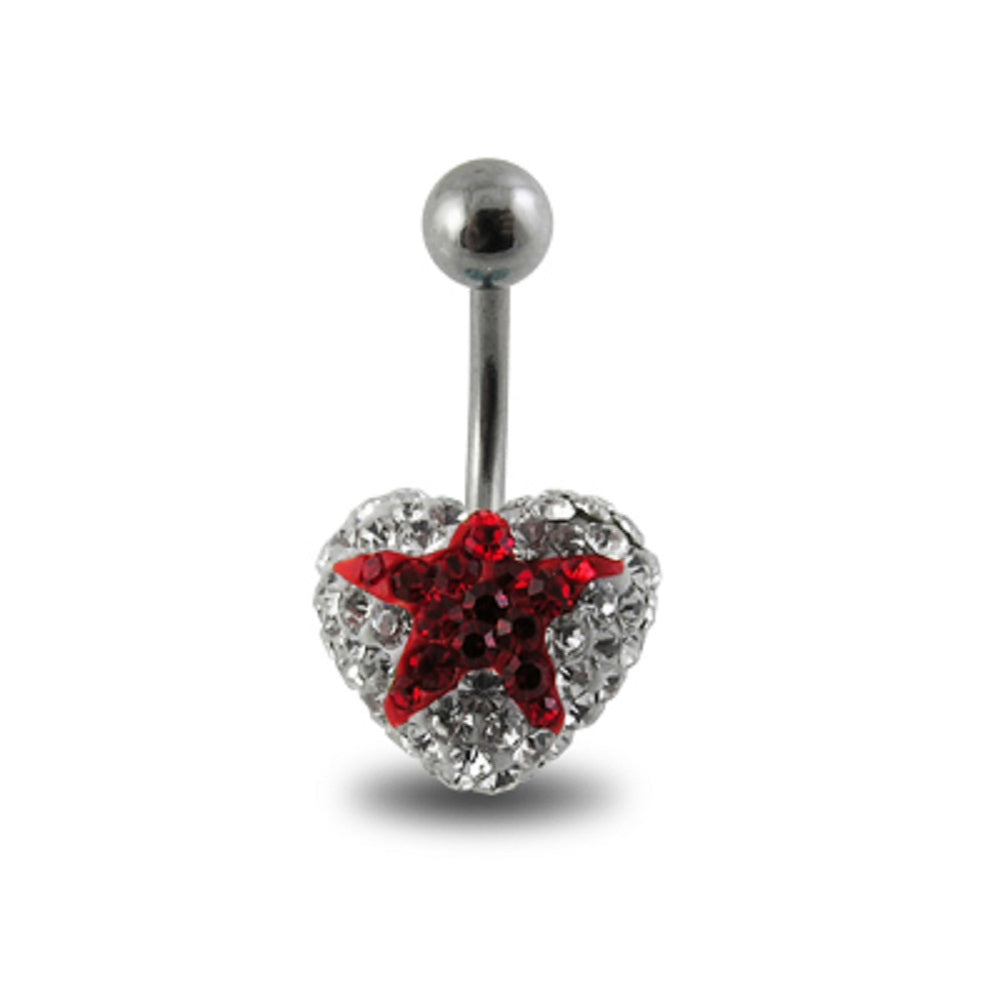 Crystal stone With Red Star With Surgical Steel Banana Bar Navel Ring