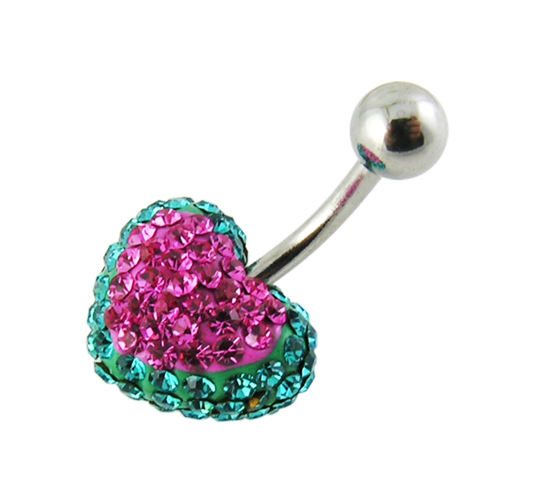 Red Crystal stone Heart With Banana Bar Body Jewelry Belly Ring
