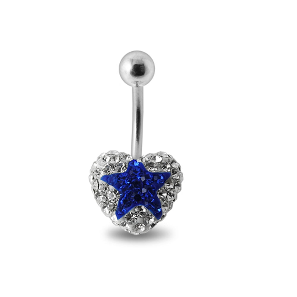 White Crystal stone With Blue Star With Banana Bar Belly Ring FDBLY388
