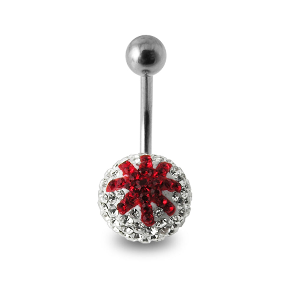 Red And White Crystal stone Studded Star Jeweled SS Curved Belly Ring