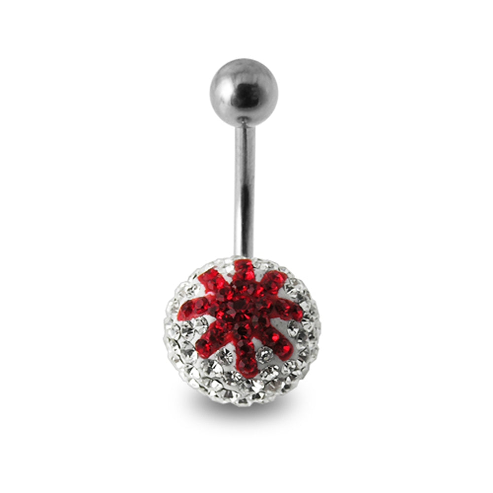 Red And White Crystal stone Studded Star Jeweled SS Curved Belly Ring