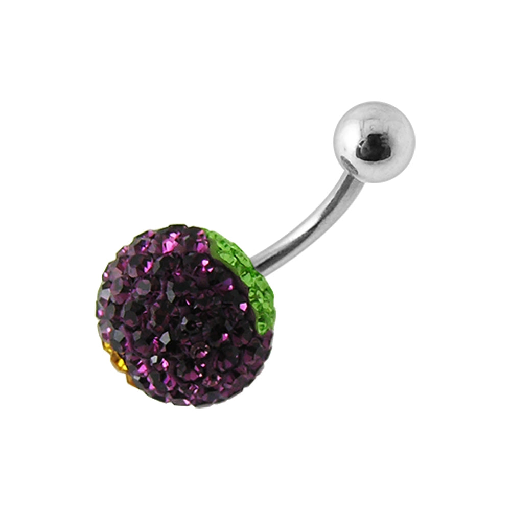 Glitter Multi Color Crystal stone Jeweled SS Banana Bar Belly Ring