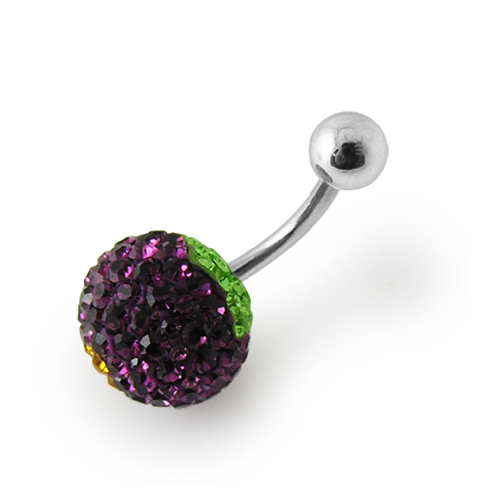 Glitter Multi Color Crystal stone Jeweled SS Banana Bar Belly Ring