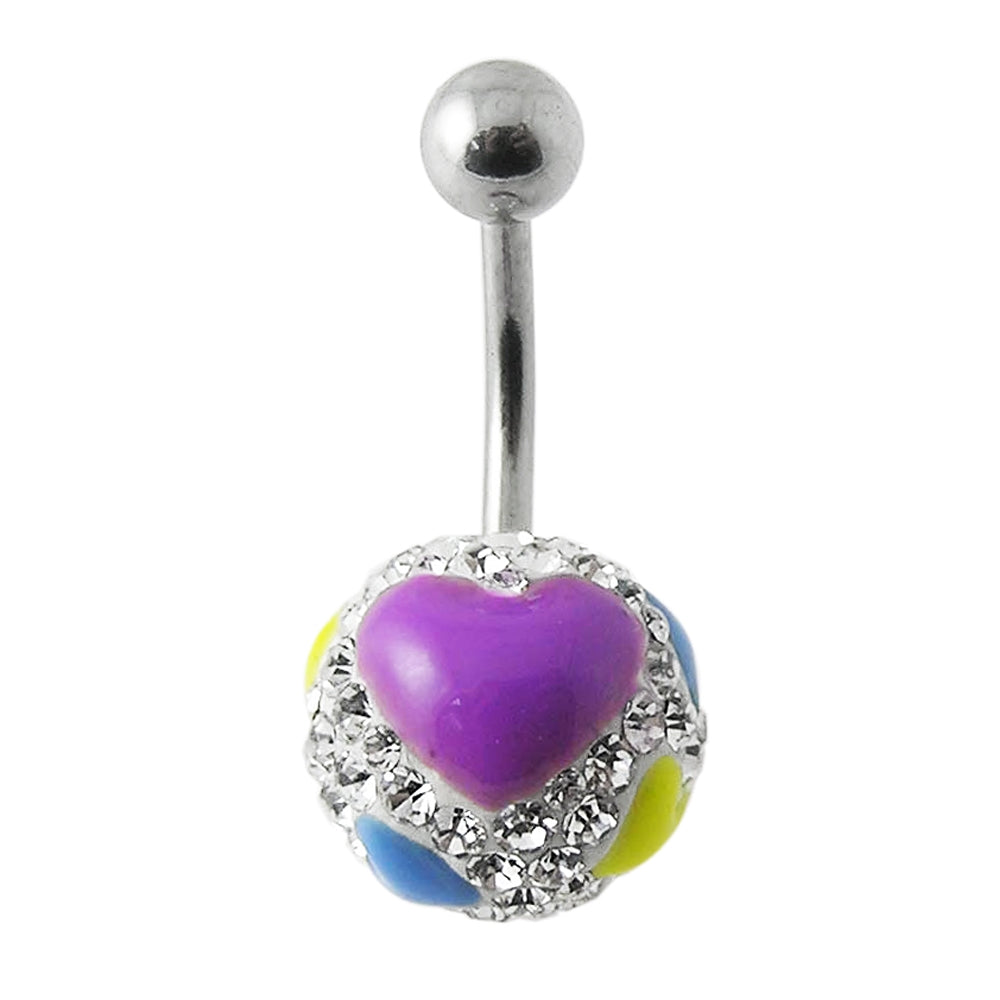 Crystal stone Jeweled With Enamel Print Heart Belly Ring