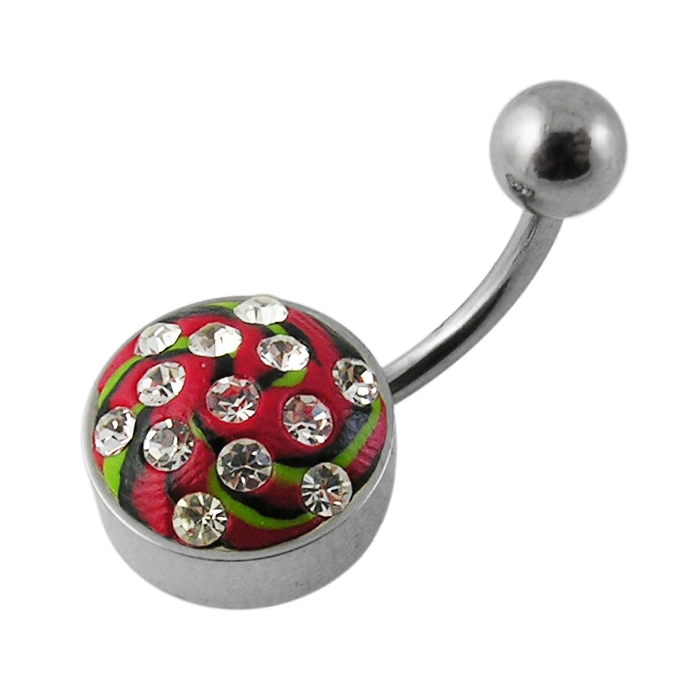 Steel Base Multi Color painted Crystal Banana Bar Navel Ring