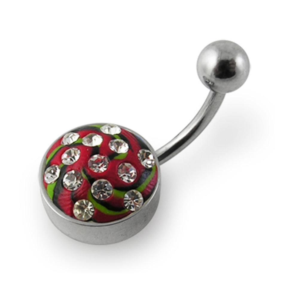 Steel Base Multi Color painted Crystal Banana Bar Navel Ring